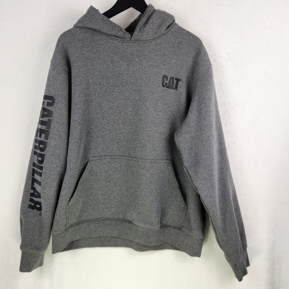 Caterpillar Hoodie Mens XL Gray CAT Logo Graphic Sleeve Pullover Workwear